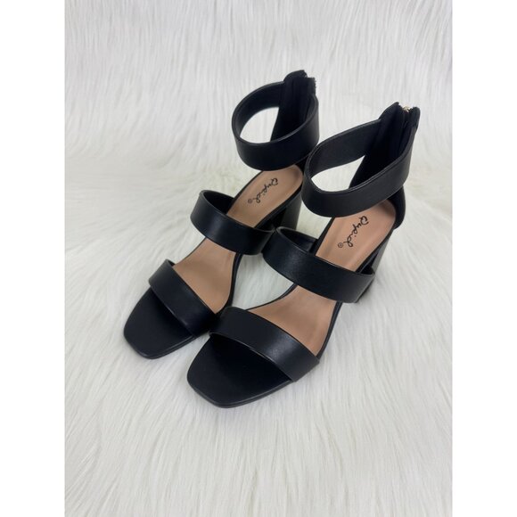 Women's Qupid Dorcas Faux Leather Multi Strap Block Heel Sandals Black - Picture 10 of 12
